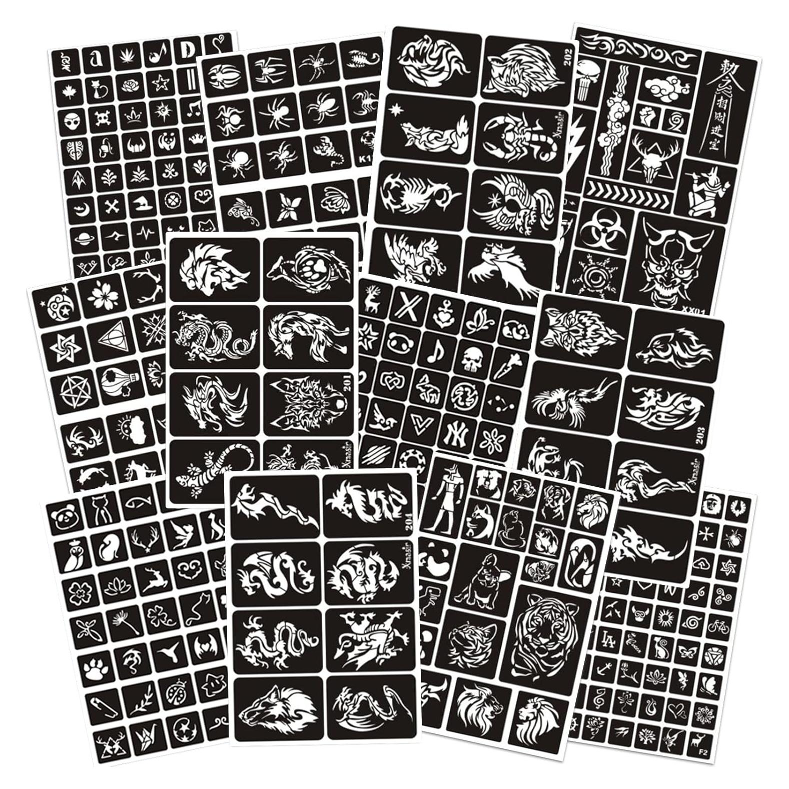 Kit de Plantillas de Tatuajes Temporales RoseNacht - 12 Hojas