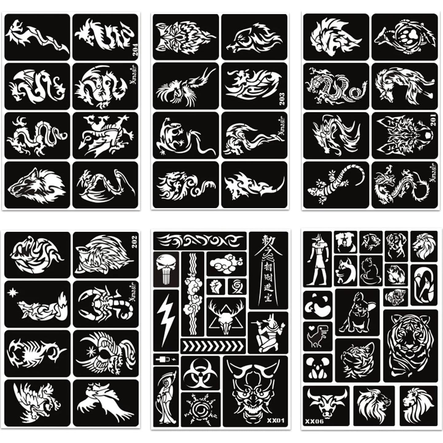 Kit de Plantillas de Tatuajes Temporales RoseNacht - 12 Hojas