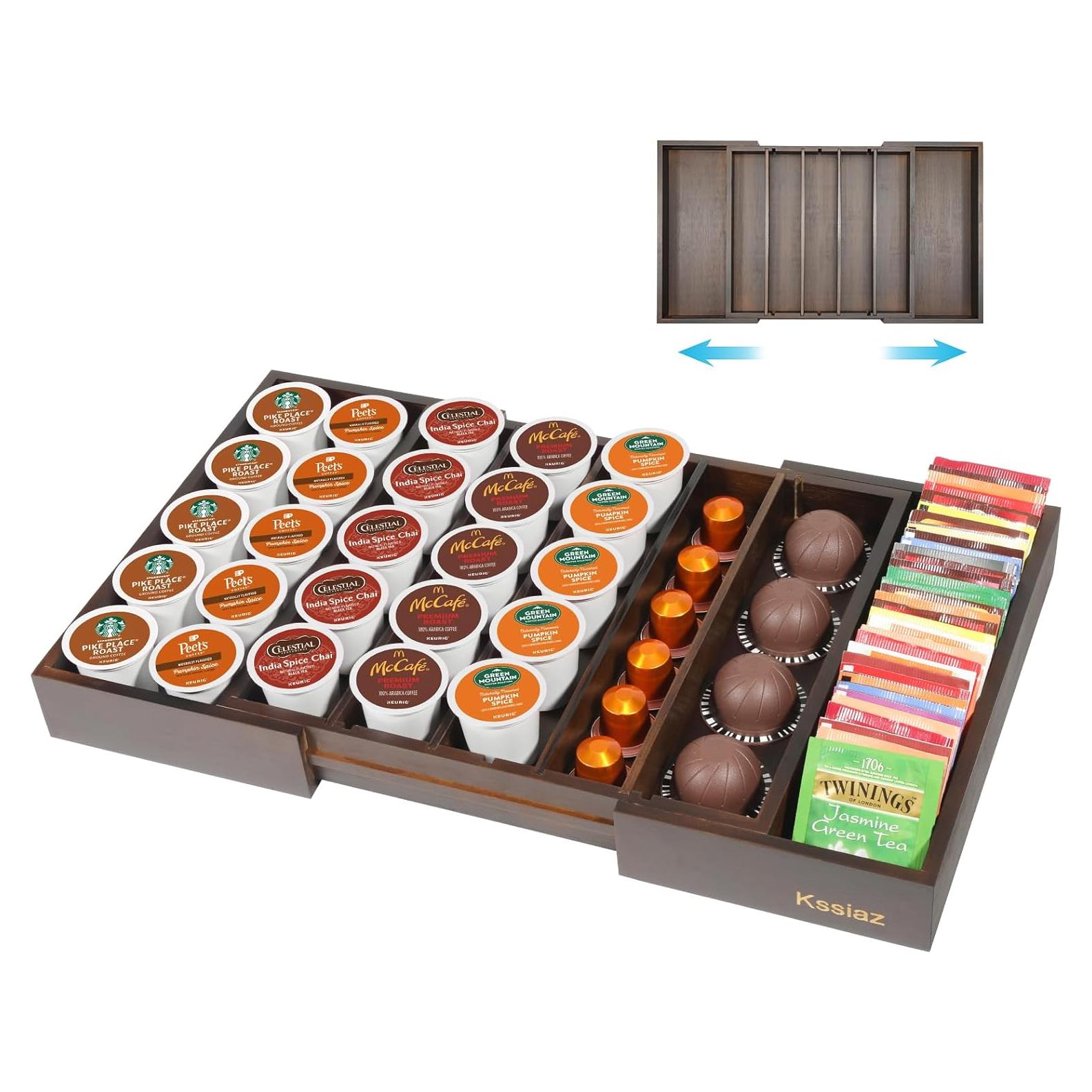 Cajón organizador de cápsulas de café Kssiaz marrón 32-51 cm