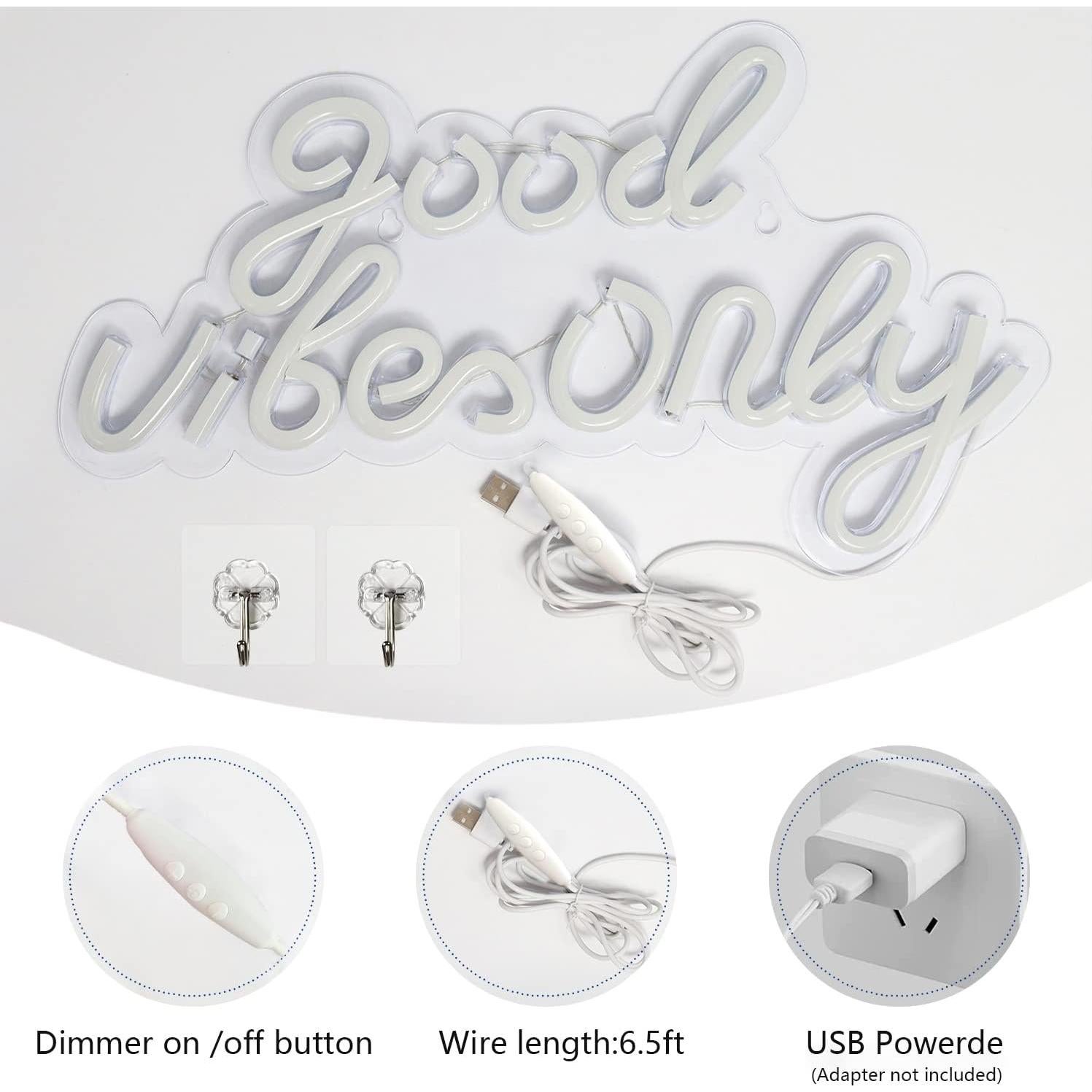 Luz de Neón JFLLamp Buenas Vibras 25.4x42 cm Azul LED