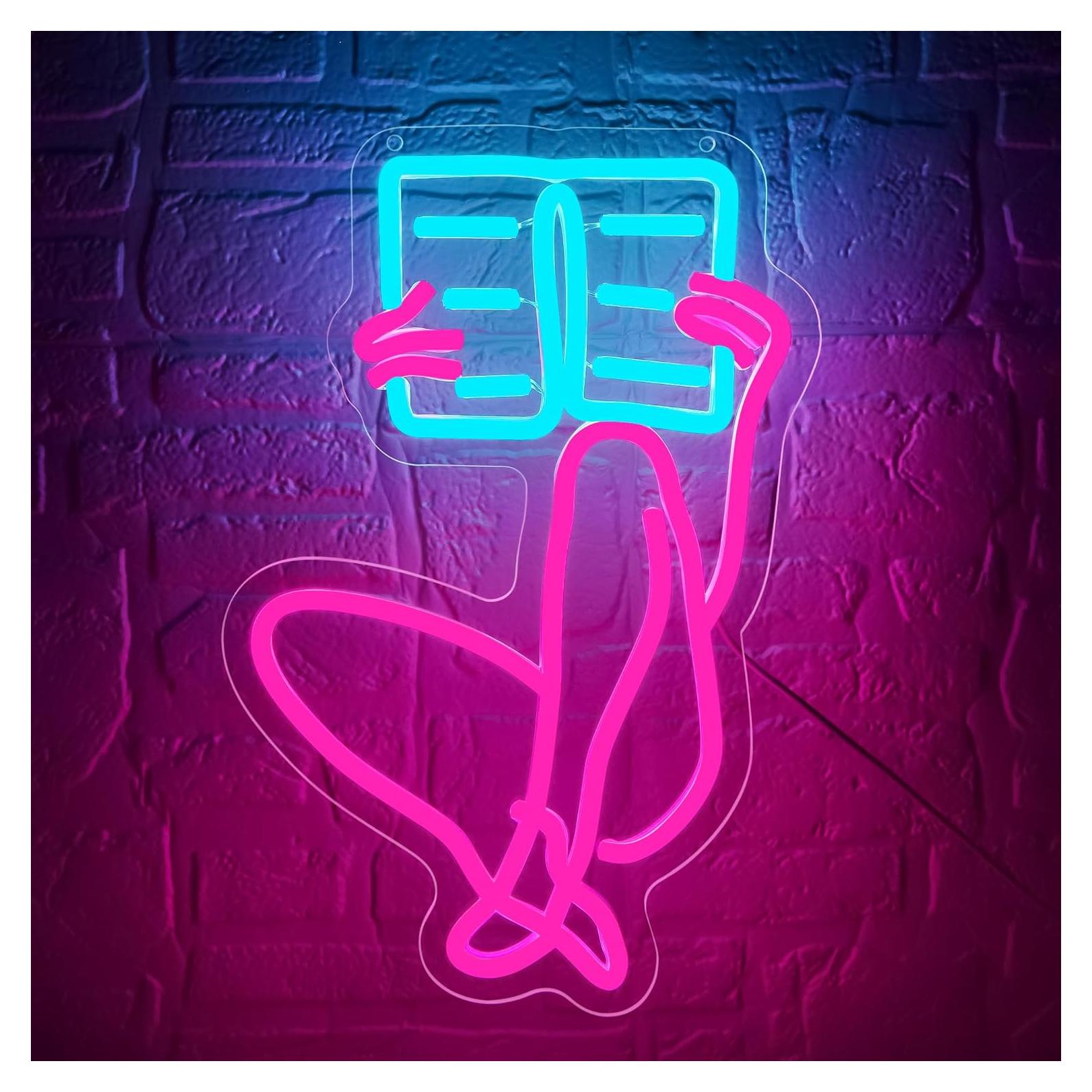 Letrero de Neón LED Leer Libros Fuzuneli Azul 24.9x37.4 cm