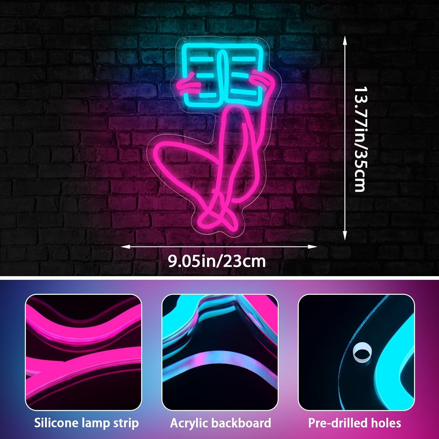 Letrero de Neón LED Leer Libros Fuzuneli Azul 24.9x37.4 cm