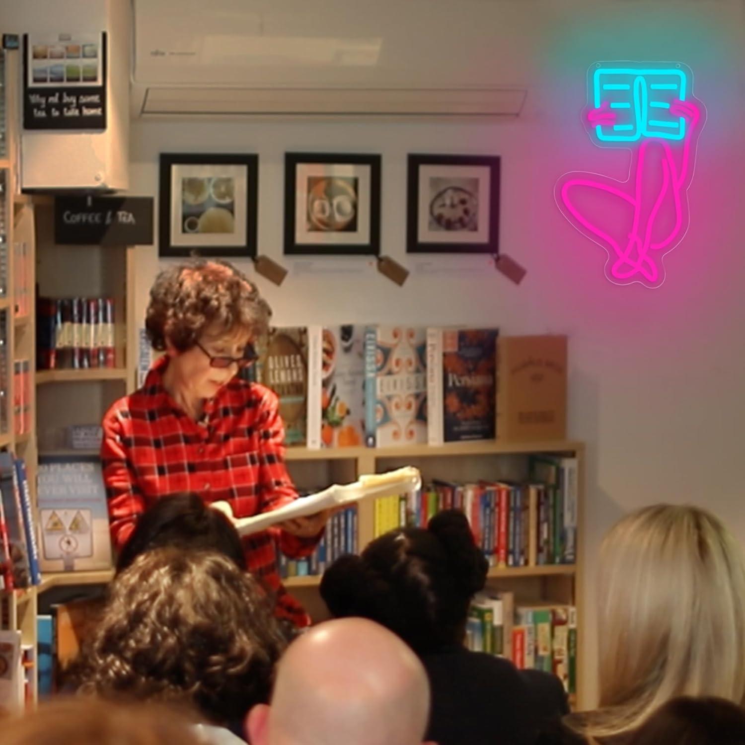 Letrero de Neón LED Leer Libros Fuzuneli Azul 24.9x37.4 cm