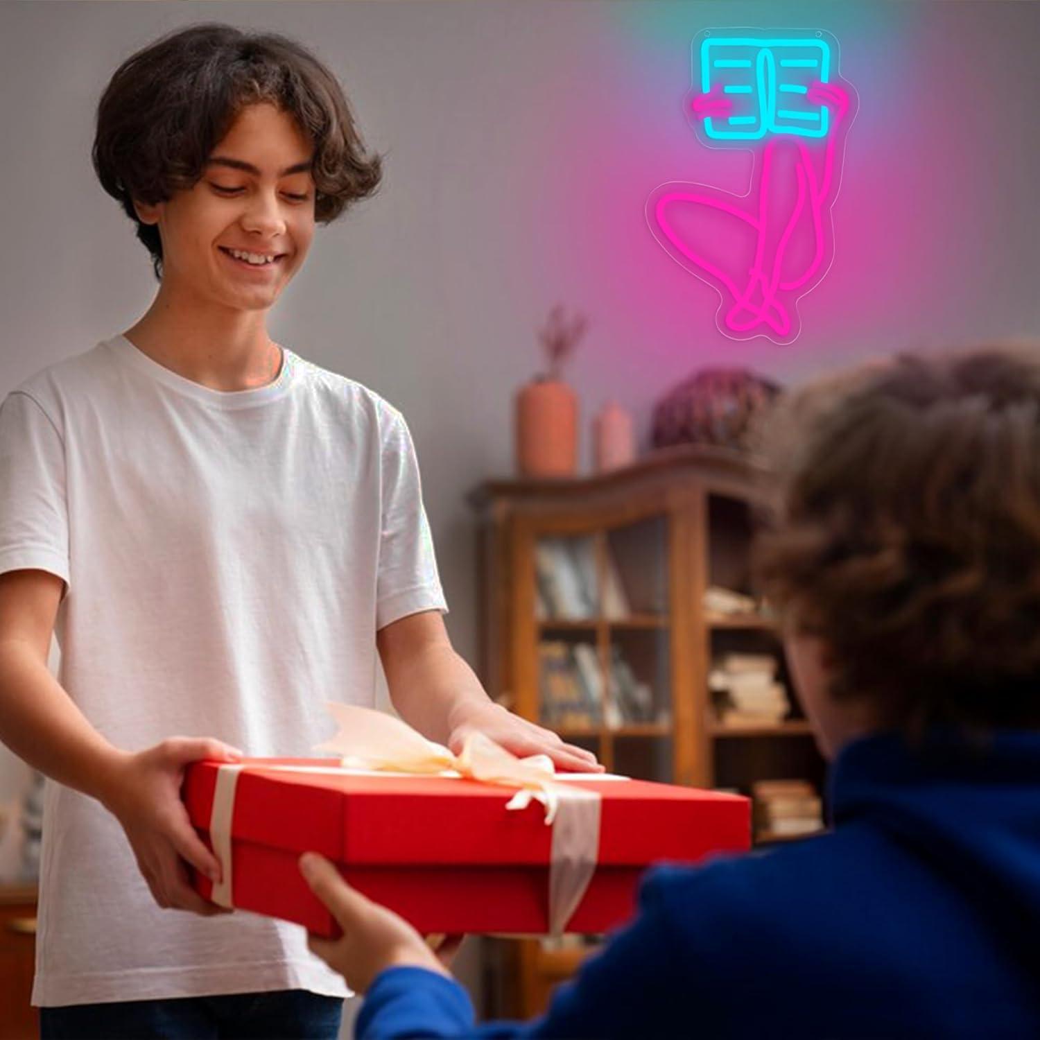 Letrero de Neón LED Leer Libros Fuzuneli Azul 24.9x37.4 cm