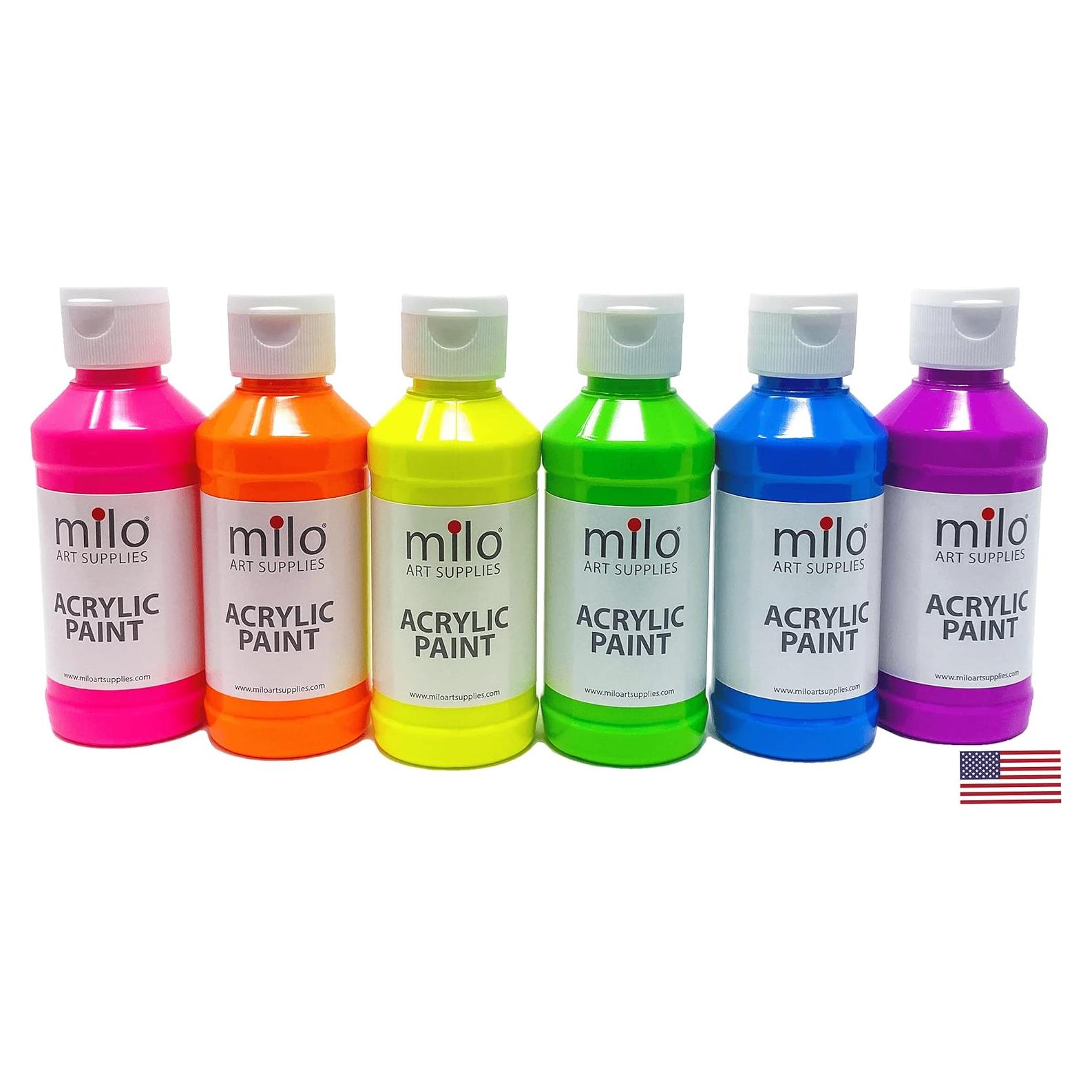 Juego de Pintura Acrílica Fluorescente Milo 6 Colores 4 oz