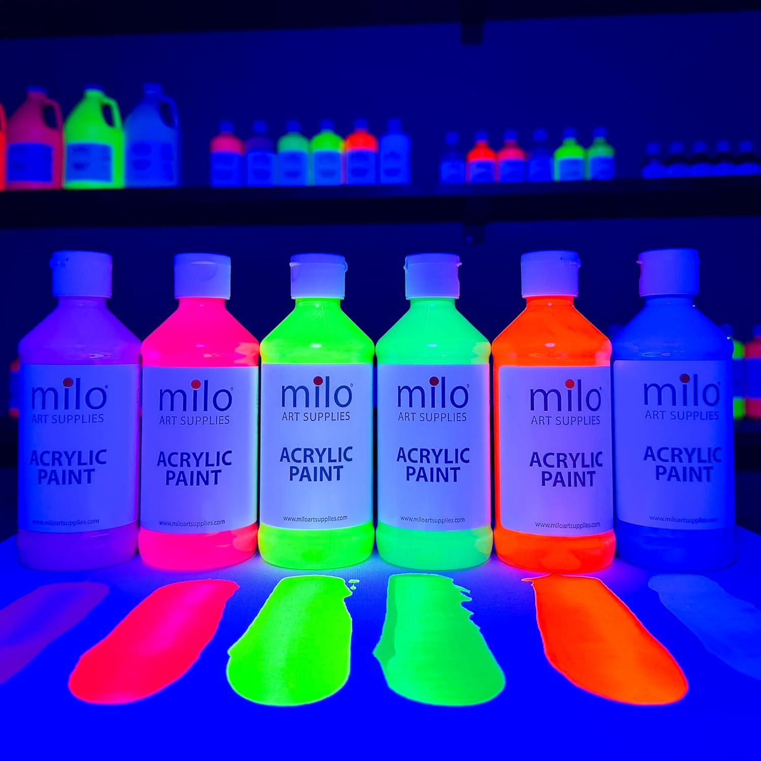 Juego de Pintura Acrílica Fluorescente Milo 6 Colores 4 oz