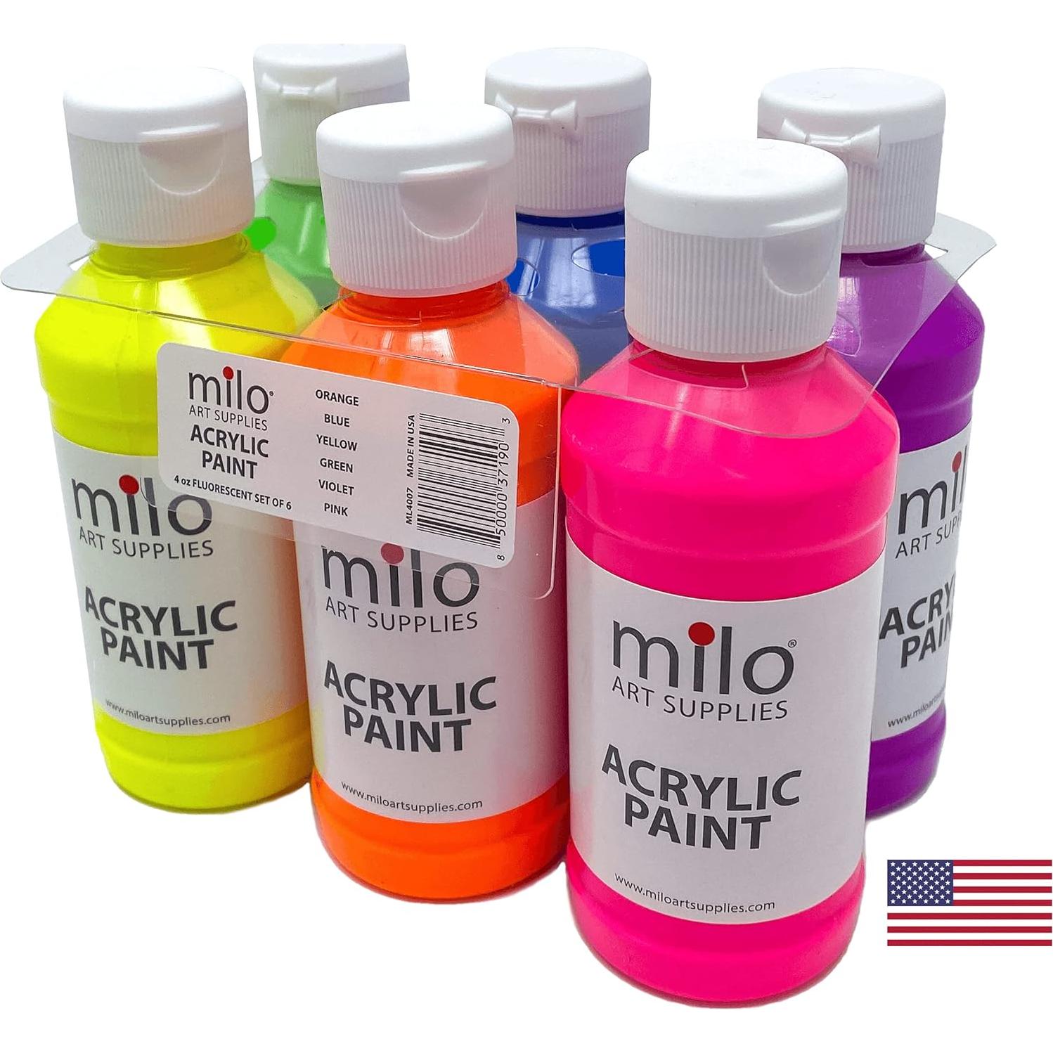 Juego de Pintura Acrílica Fluorescente Milo 6 Colores 4 oz