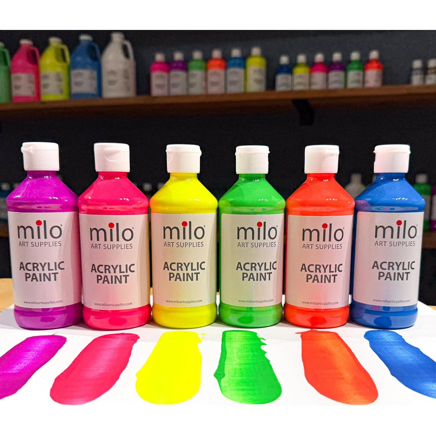 Juego de Pintura Acrílica Fluorescente Milo 6 Colores 4 oz
