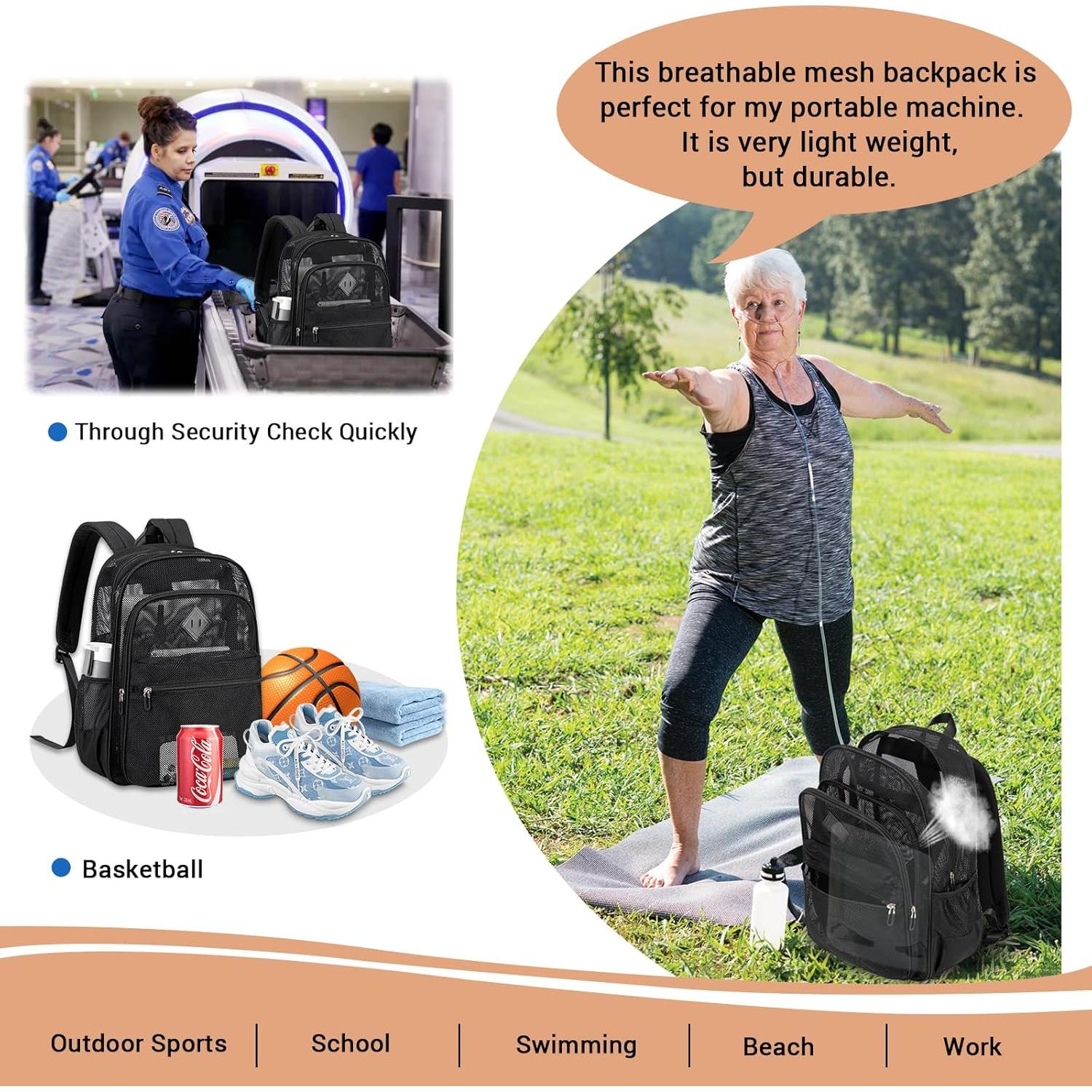 Mochila de Malla Resistente MOONBABY 33x14x44cm Negra