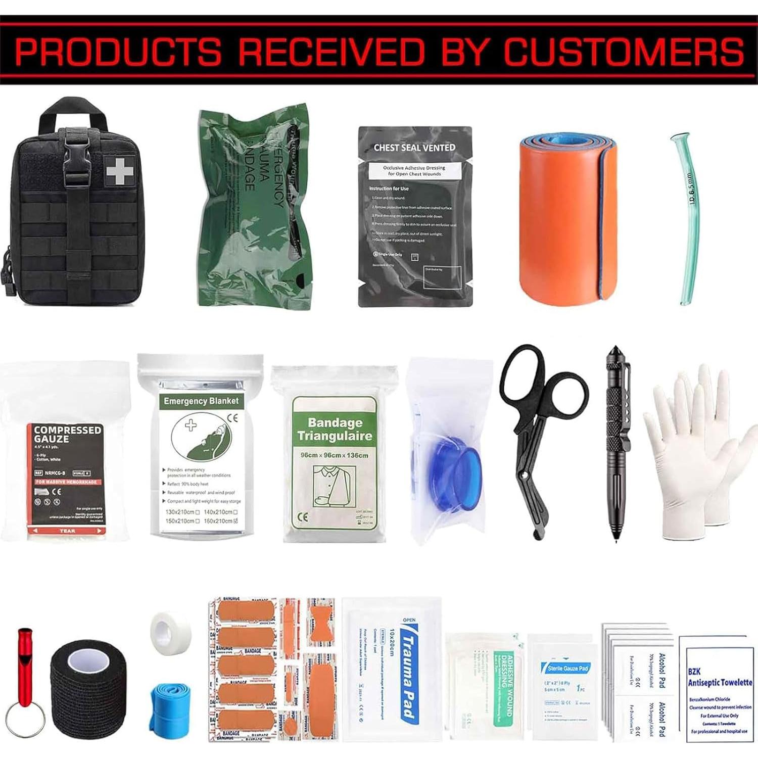 Kit de Trauma IFAK Mejorado 74 Piezas Bolsa Molle Negra