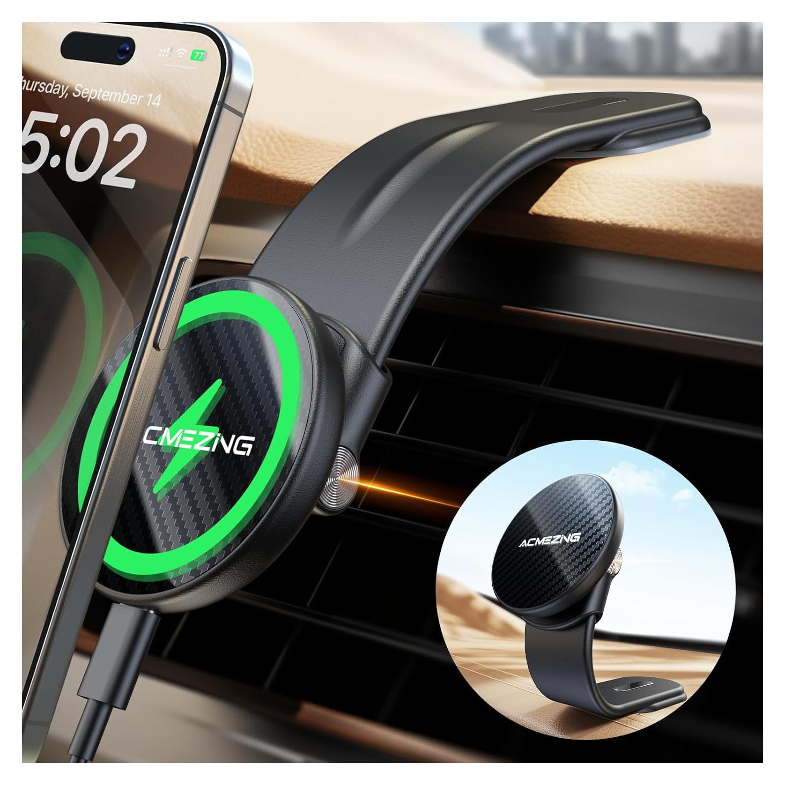 Cargador Soporte para Coche MagSafe 15W Aluminio Ajustable