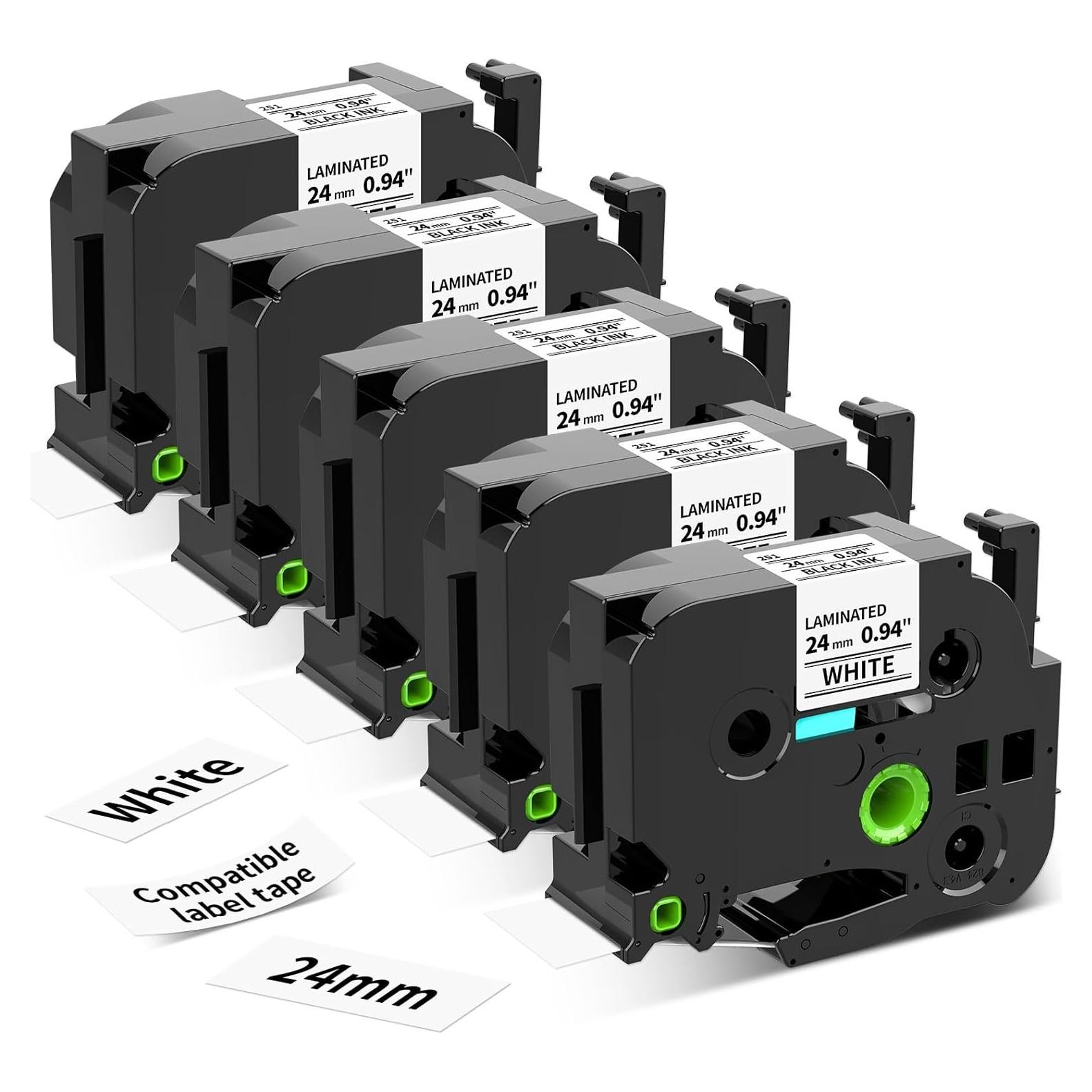 Cinta de Etiquetadora LABEL KINGDOM 24mm Negro sobre Blanco - 5 Unidades