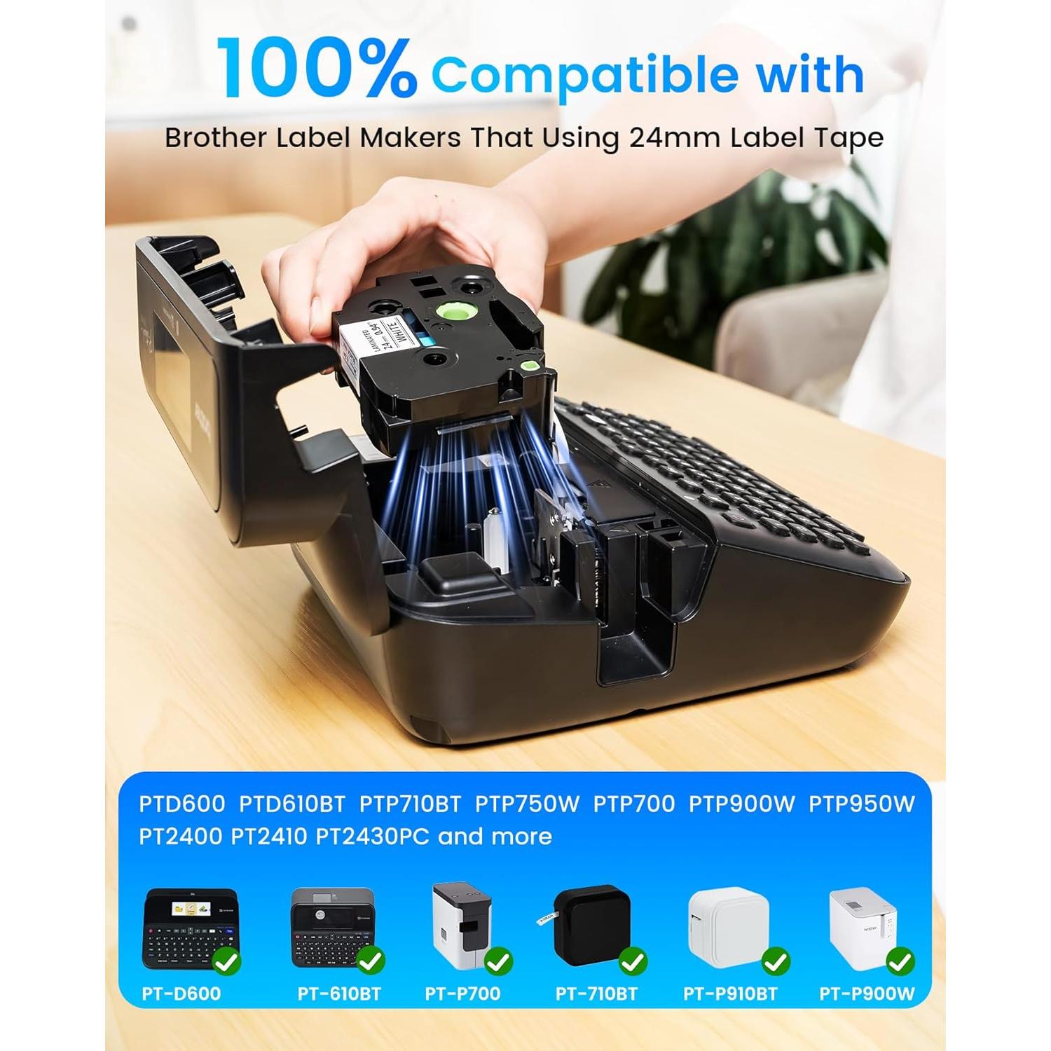 Cinta de Etiquetadora LABEL KINGDOM 24mm Negro sobre Blanco - 5 Unidades