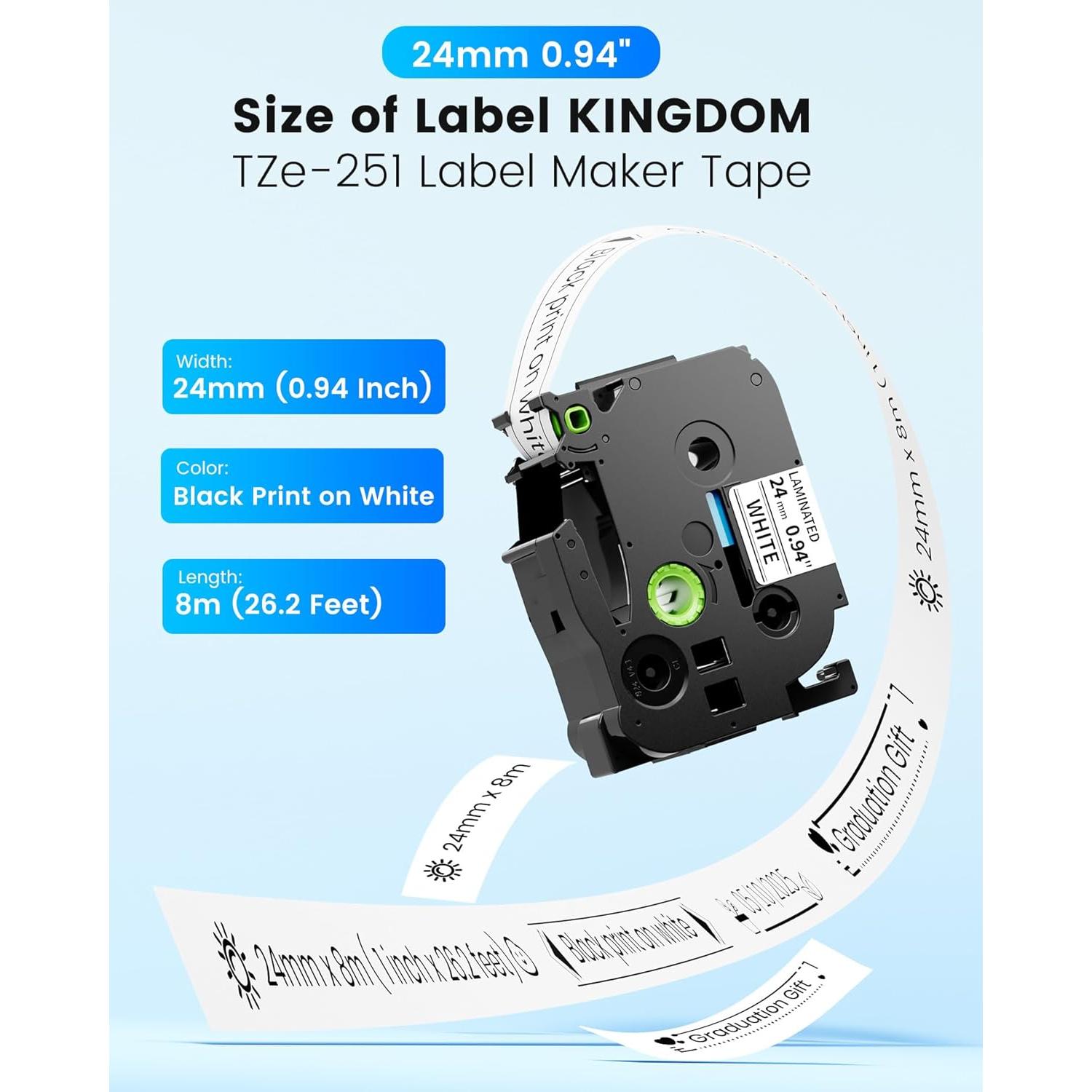 Cinta de Etiquetadora LABEL KINGDOM 24mm Negro sobre Blanco - 5 Unidades