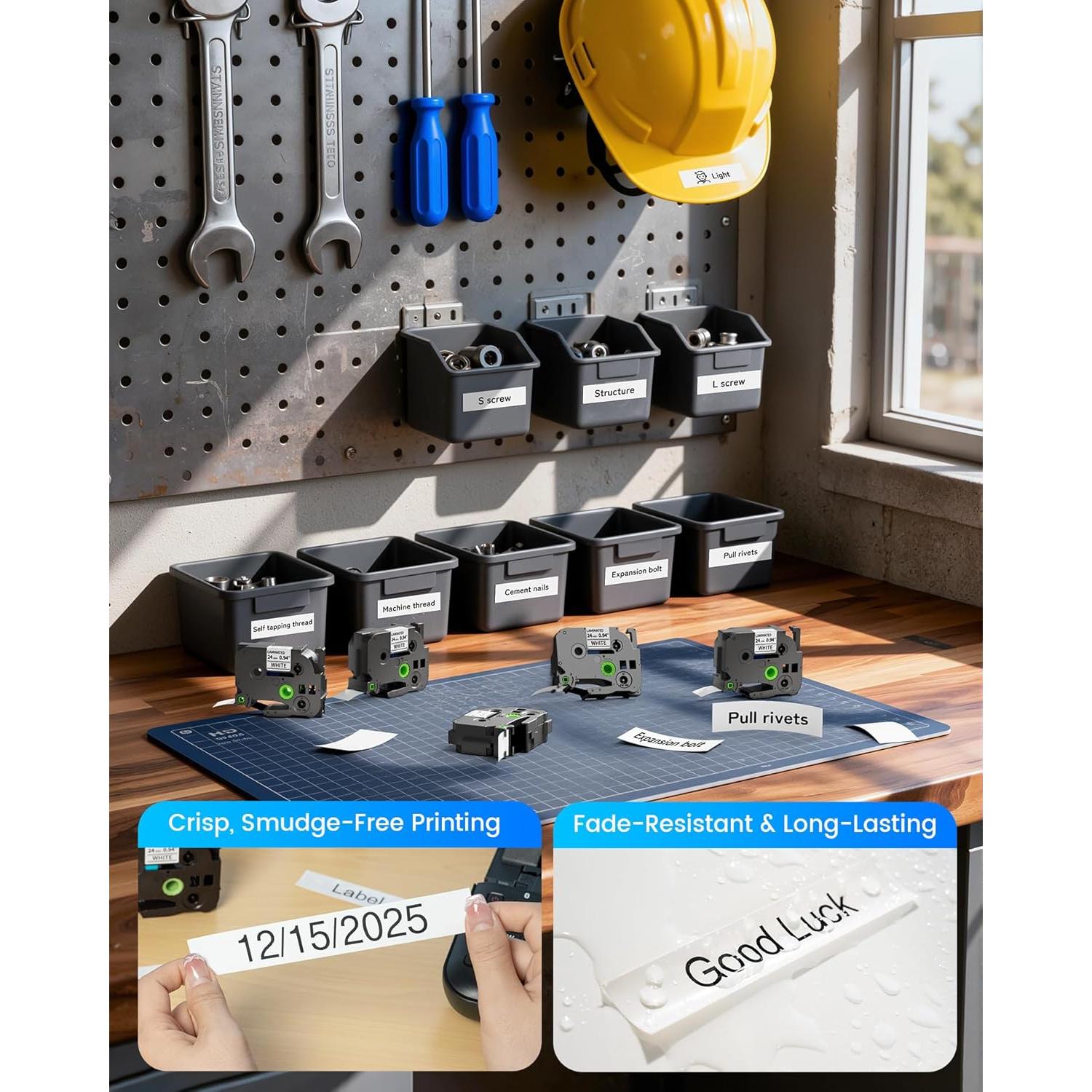 Cinta de Etiquetadora LABEL KINGDOM 24mm Negro sobre Blanco - 5 Unidades