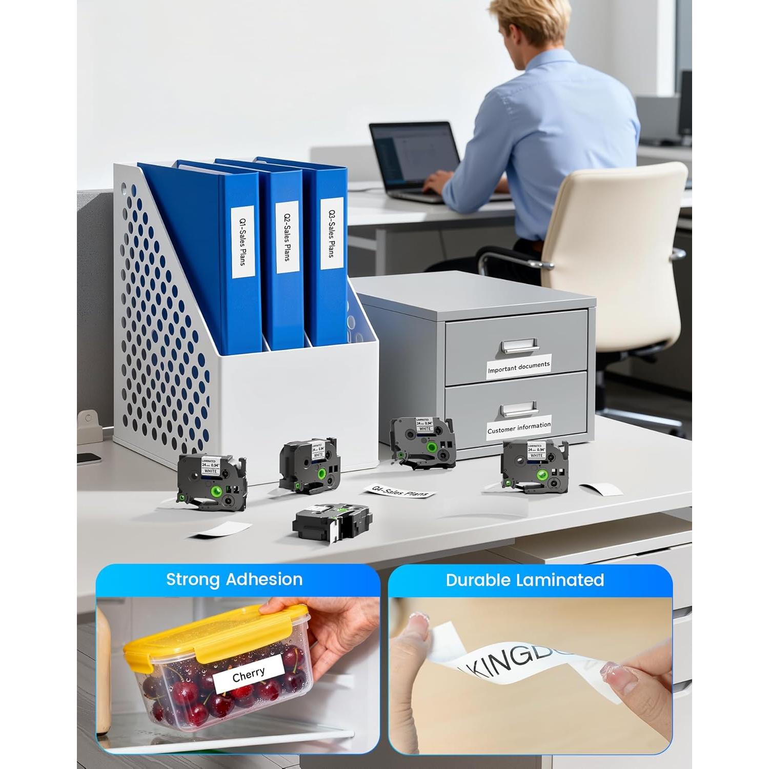 Cinta de Etiquetadora LABEL KINGDOM 24mm Negro sobre Blanco - 5 Unidades