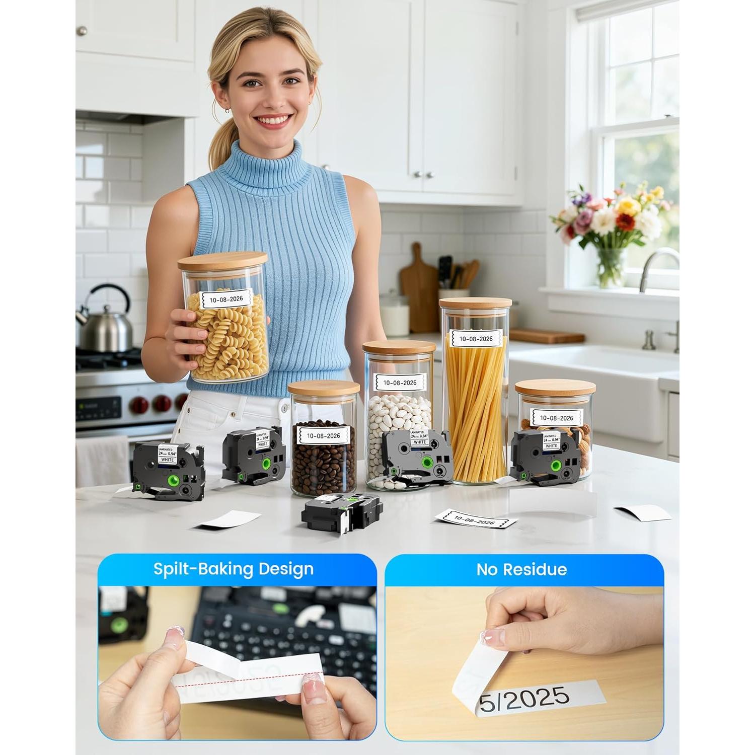 Cinta de Etiquetadora LABEL KINGDOM 24mm Negro sobre Blanco - 5 Unidades