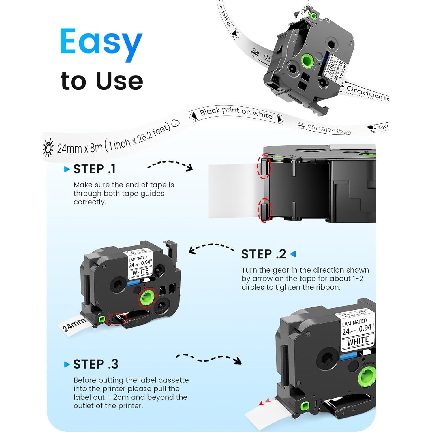Cinta de Etiquetadora LABEL KINGDOM 24mm Negro sobre Blanco - 5 Unidades