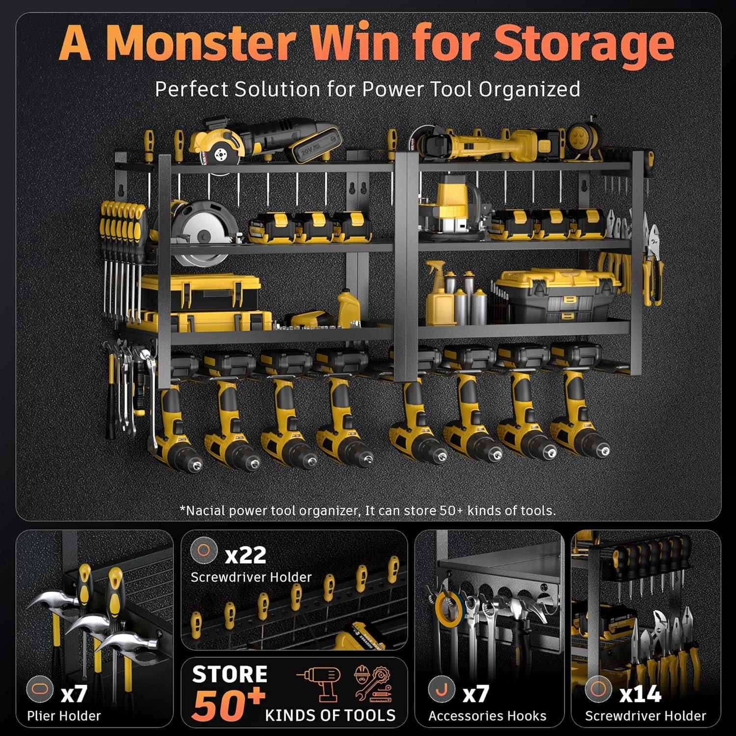 Organizador de Herramientas Nacial Montaje en Pared 4 Capas Negro