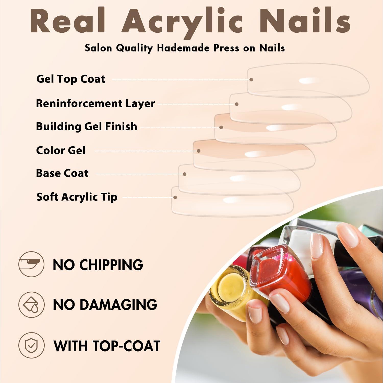 Uñas Postizas KQueenest Rosa Bebé Largas Cuadradas 24 Pcs