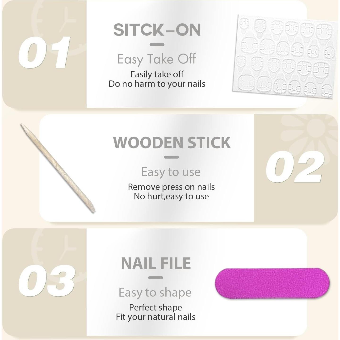 Uñas Postizas KQueenest Rosa Bebé Largas Cuadradas 24 Pcs