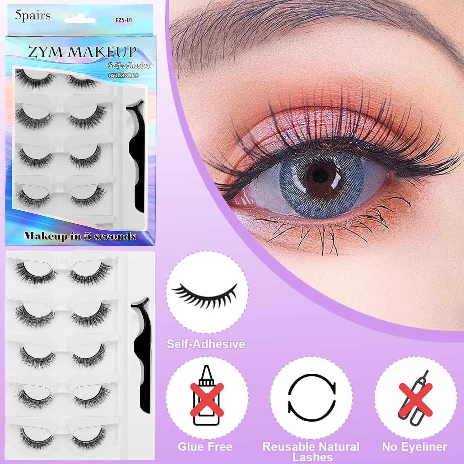 Pestañas Postizas Autoadhesivas EZTZMCN - 10 Pcs Naturales