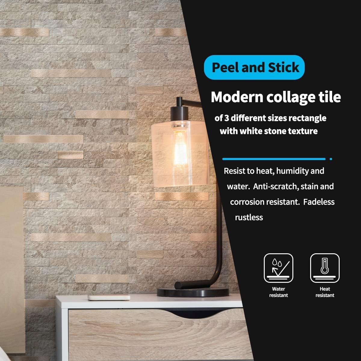 Azulejos Autoadhesivos Art3d 20 Hojas Pizarra Ecru 15x30.5cm