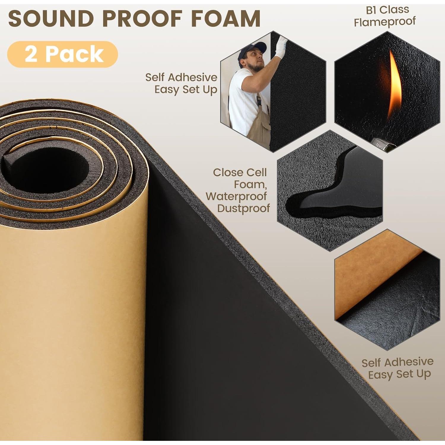 Espuma Acústica Aislamiento Sonoro Kaqiluo 2 Rollos 1.08 m²