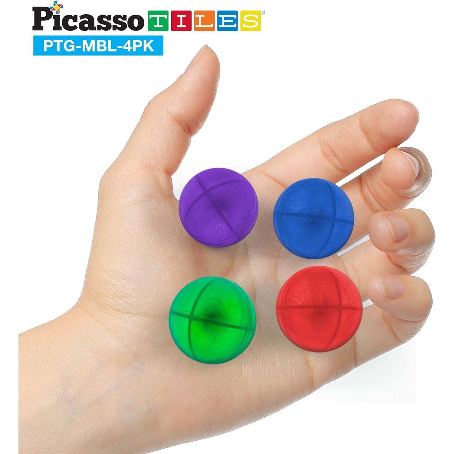 PicassoTiles 4 Piezas Canicas para Pistas Magnéticas 3D