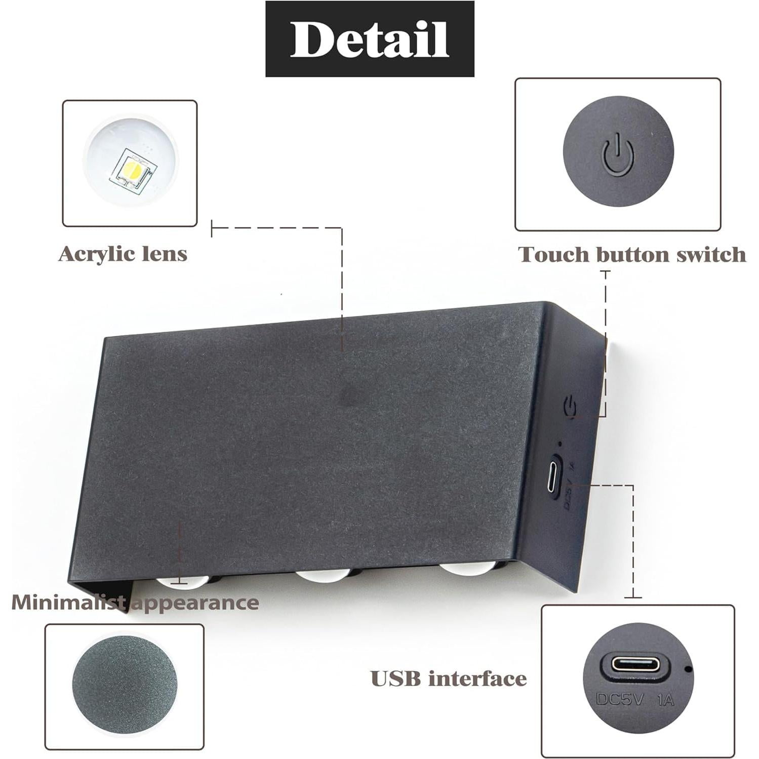 Aplique de Pared LED Shelprojsu Recargable 5200mAh Negro