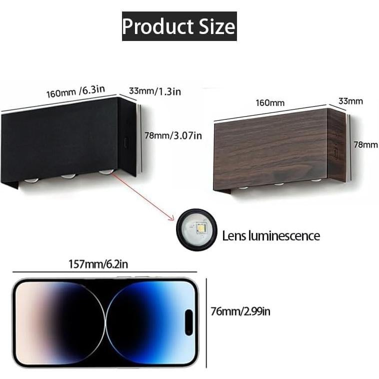 Aplique de Pared LED Shelprojsu Recargable 5200mAh Negro