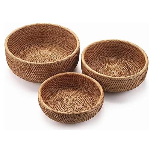 Juego de 3 Canastas de Almacenamiento YANGQIHOME Rattan Natural