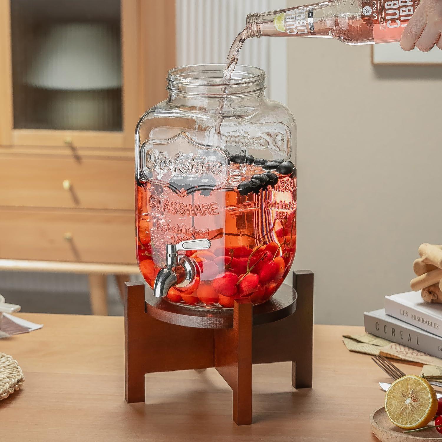 Dispensador de Bebidas de Vidrio PTSTING 3.78L con Grifo Inoxidable