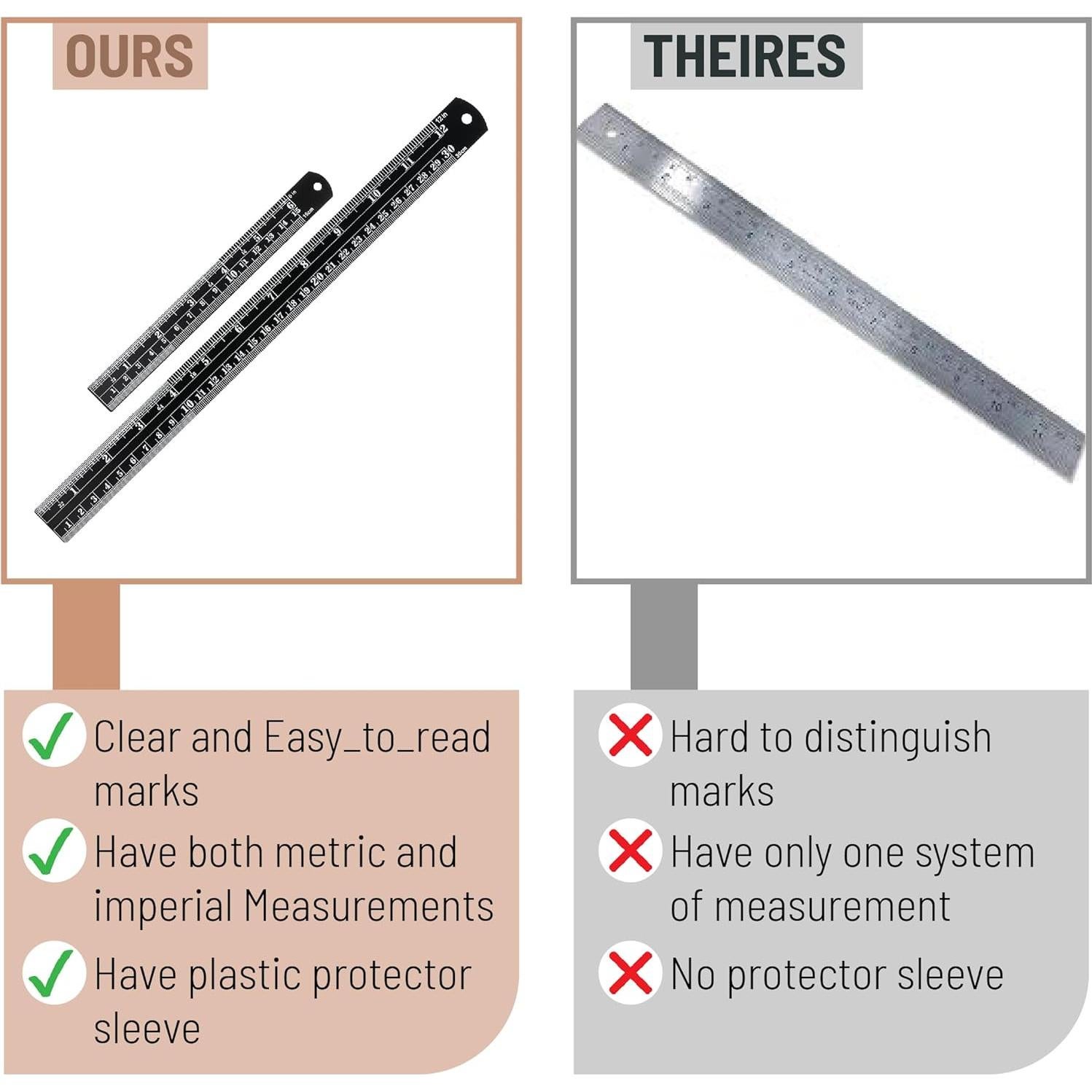 Regla de acero inoxidable Mr. Pen 2 piezas 15.24 y 30.48 cm