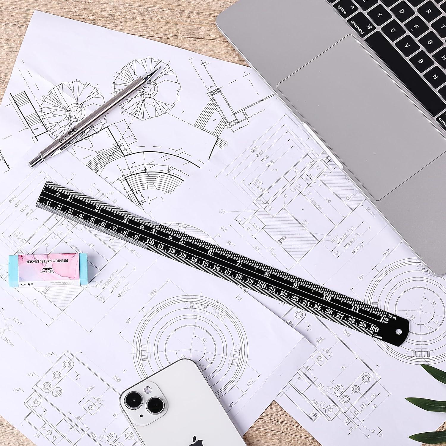 Regla de acero inoxidable Mr. Pen 2 piezas 15.24 y 30.48 cm