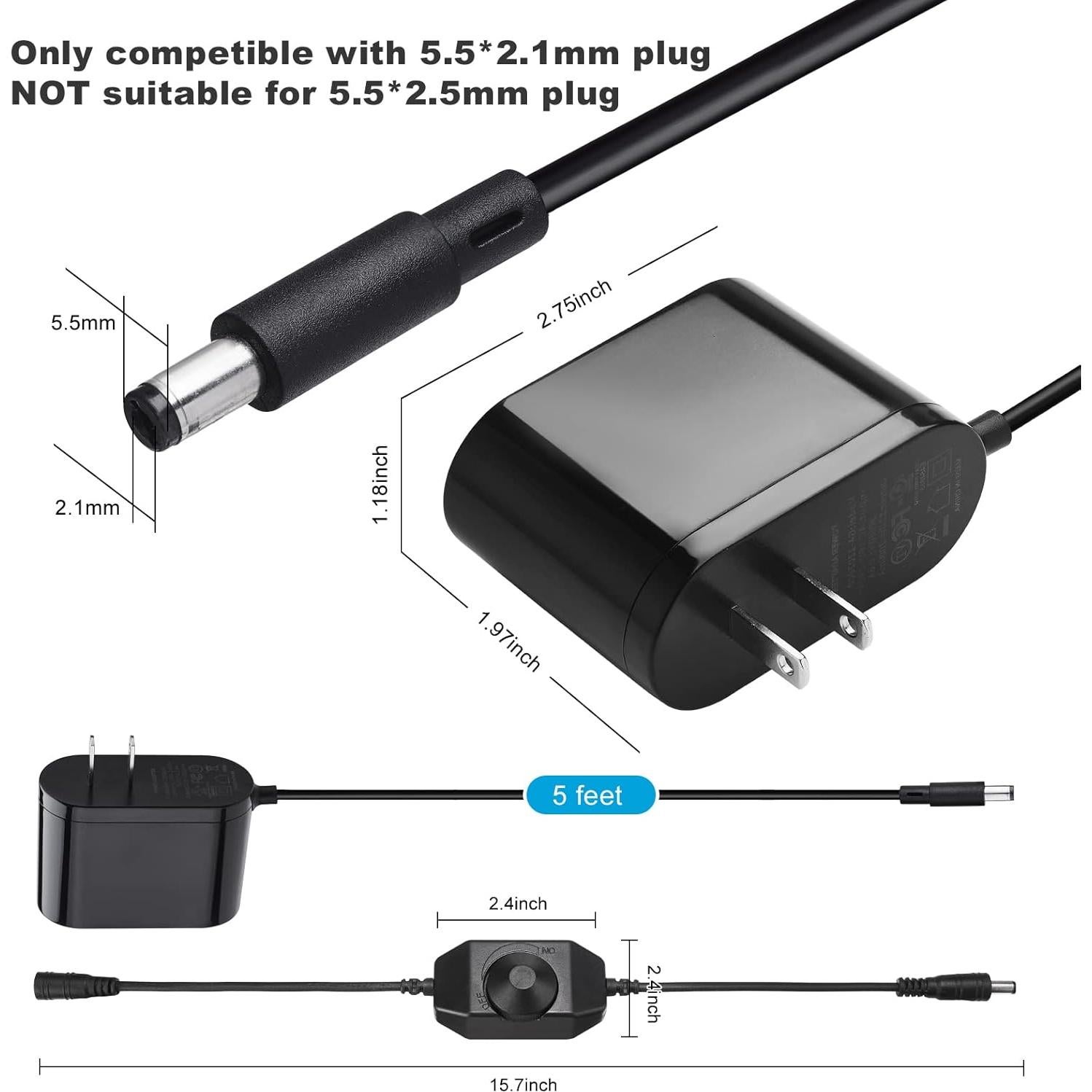 Adaptador de Alimentación 12V GXILEE 2A con Regulador y Cable 1.83m