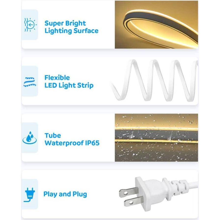 Luz de Neón LED Aclorol 5m Blanco Cálido IP67 Flexible 600 LEDs