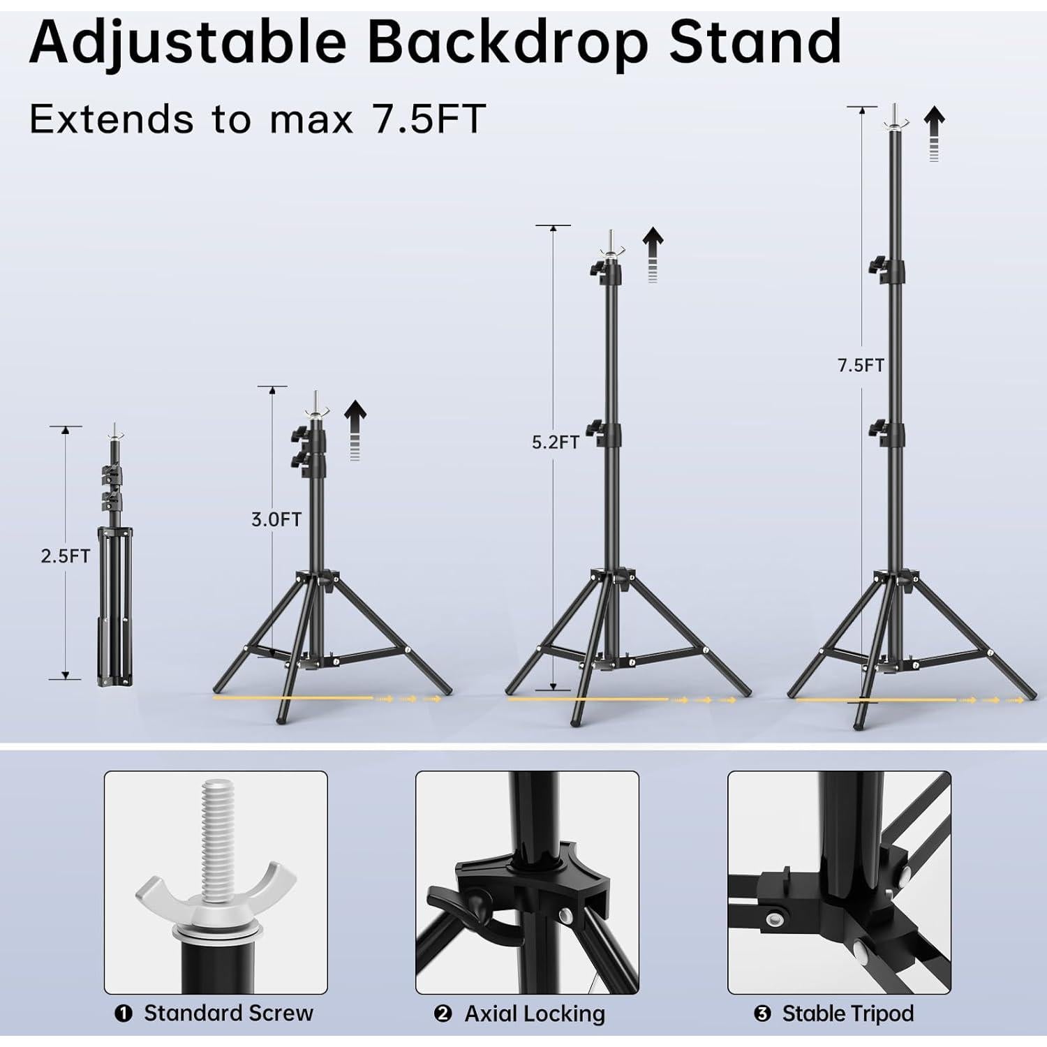 Kit de Soporte de Fondo BEIYANG 2.29 m x 3.05 m Ajustable