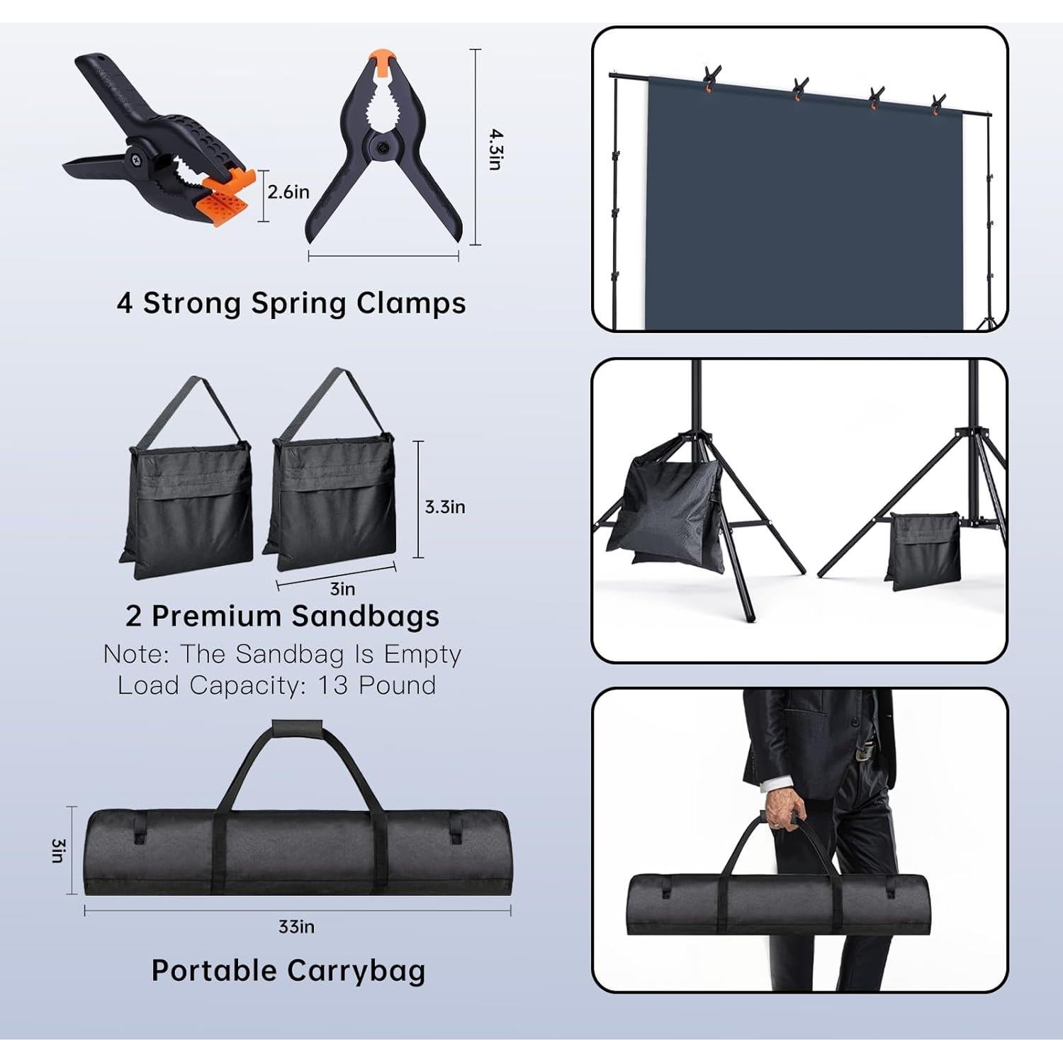 Kit de Soporte de Fondo BEIYANG 2.29 m x 3.05 m Ajustable