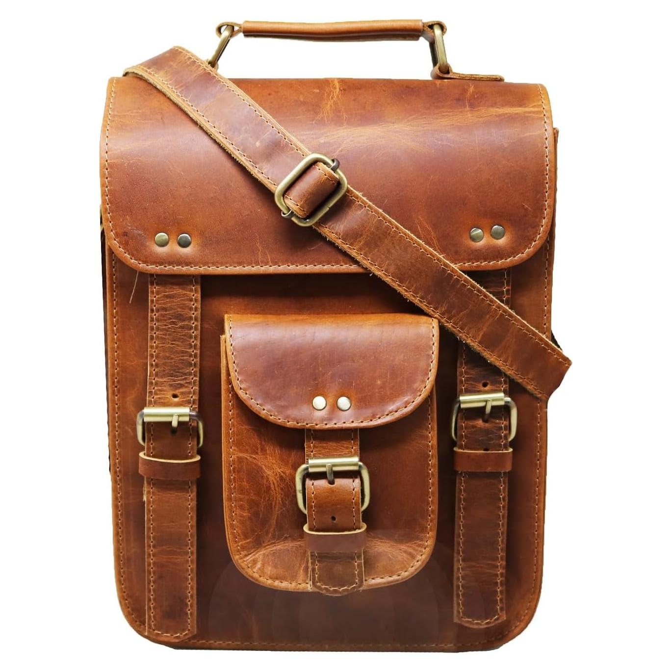 Bolsa Mensajera de Cuero Genuino Jaald Vintage 28 cm Marrón