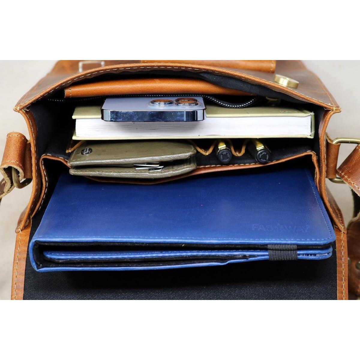 Bolsa Mensajera de Cuero Genuino Jaald Vintage 28 cm Marrón