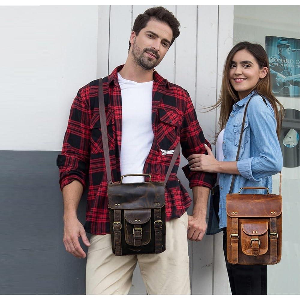 Bolsa Mensajera de Cuero Genuino Jaald Vintage 28 cm Marrón