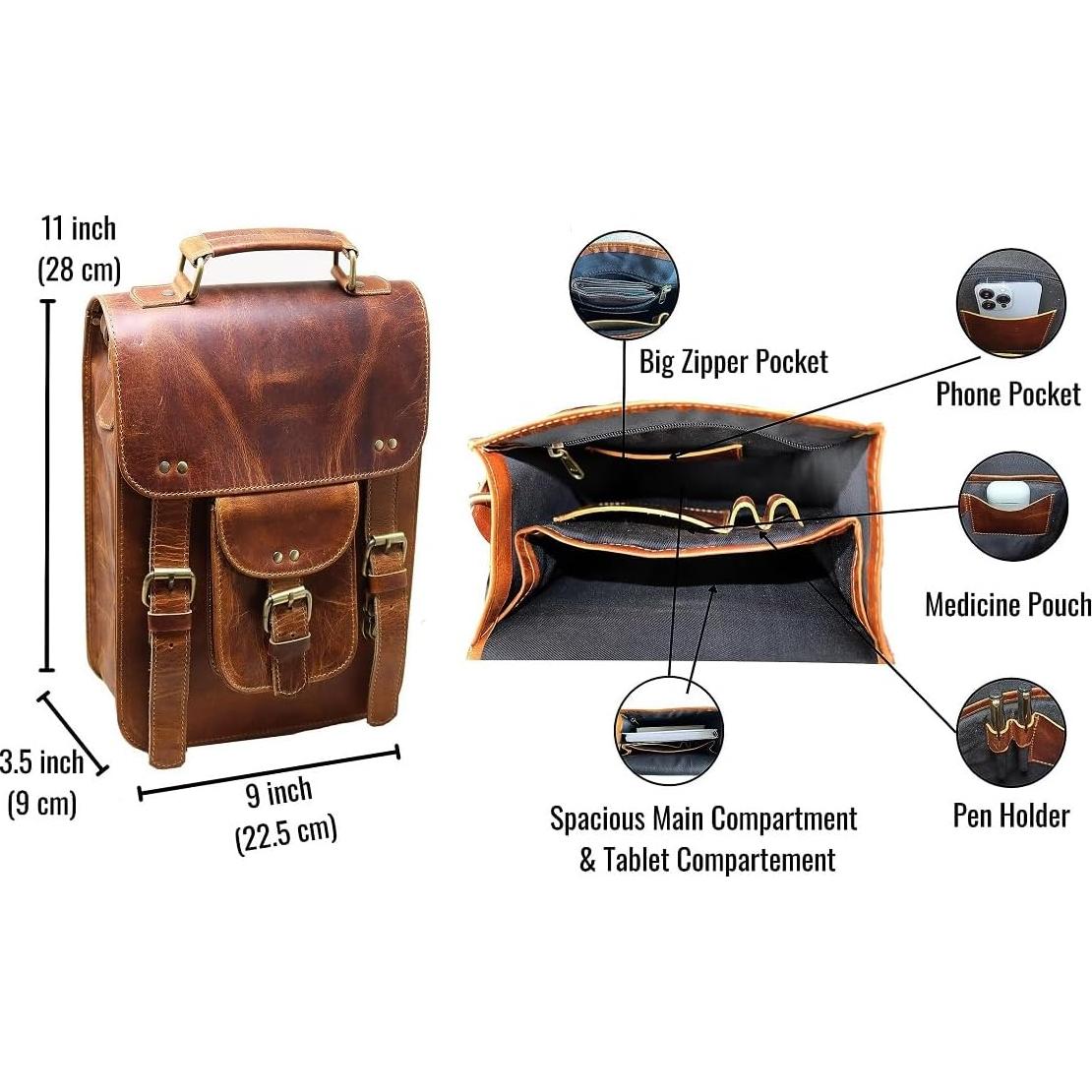 Bolsa Mensajera de Cuero Genuino Jaald Vintage 28 cm Marrón