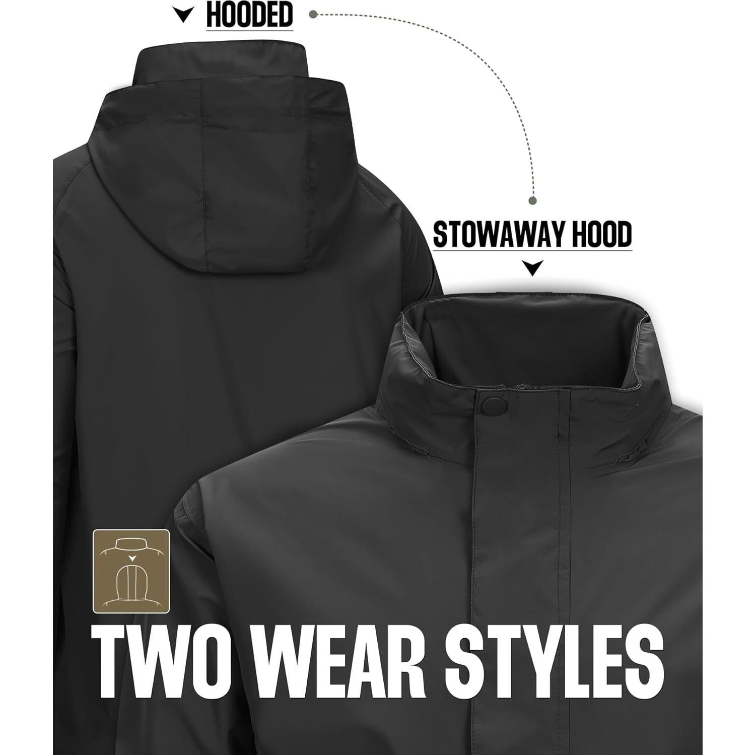 Chaqueta Impermeable 33,000ft para Hombre Plegable Negra