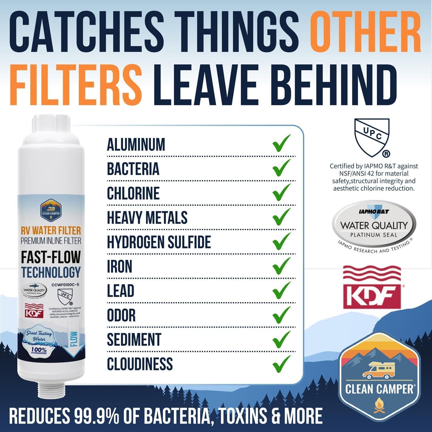 Filtro de Agua Inline Clean Camper para RV - 90 Días de Agua Limpia