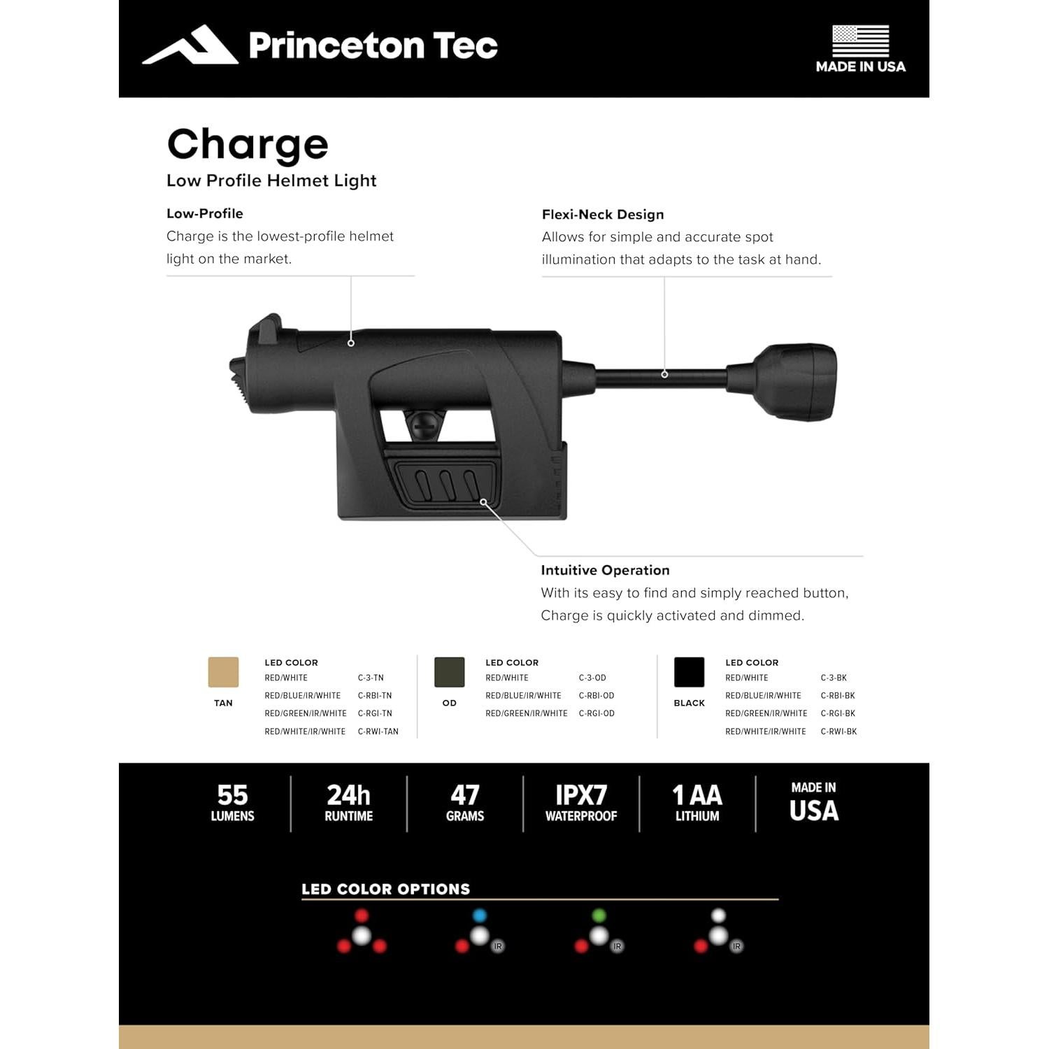 Luz LED Princeton Tec Charge MPLS Flexible 55 Lúmenes