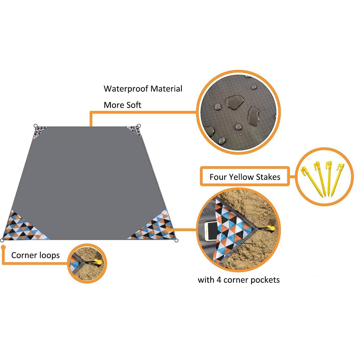 Manta de Playa HZJOYUE 180x140 cm Impermeable y Compacta
