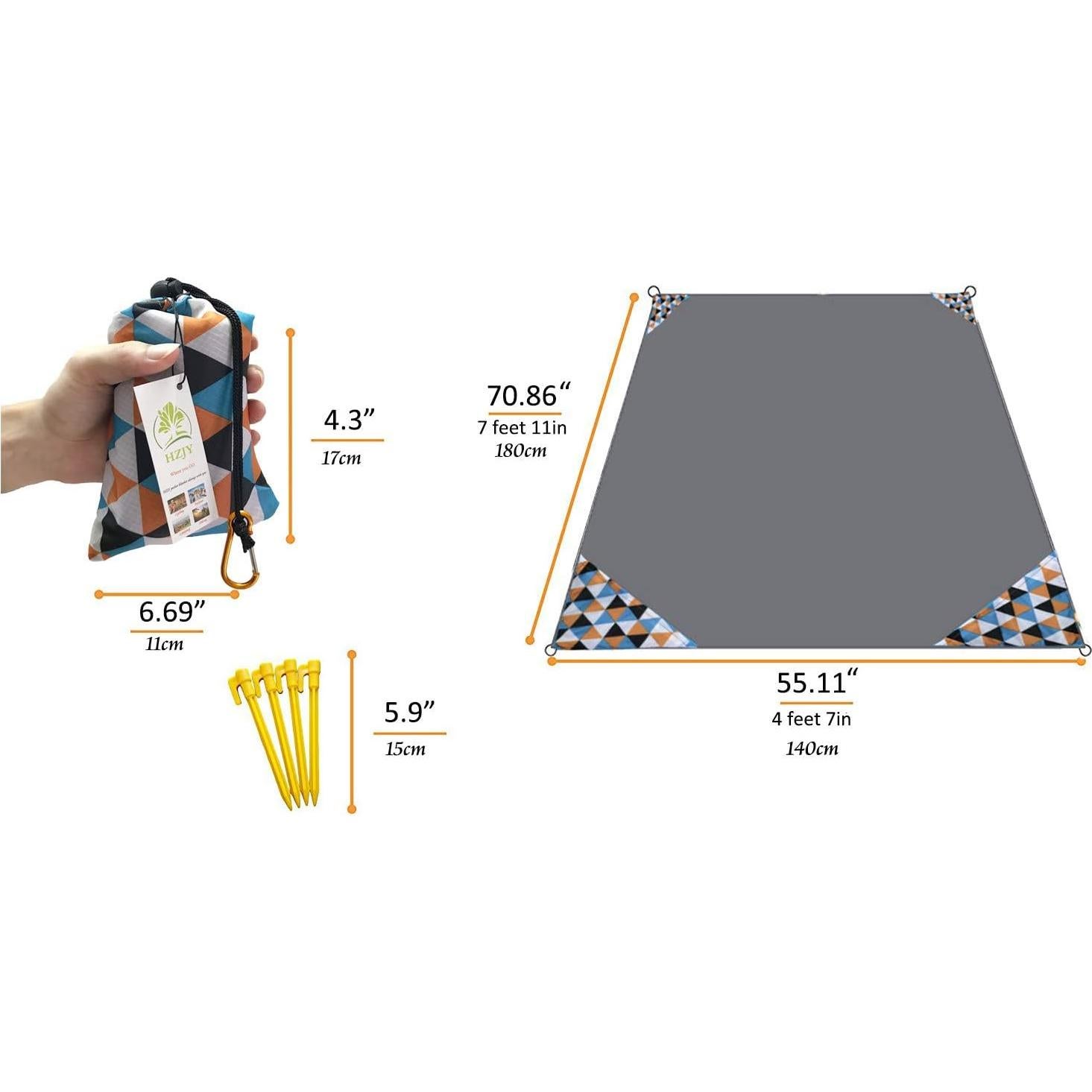 Manta de Playa HZJOYUE 180x140 cm Impermeable y Compacta