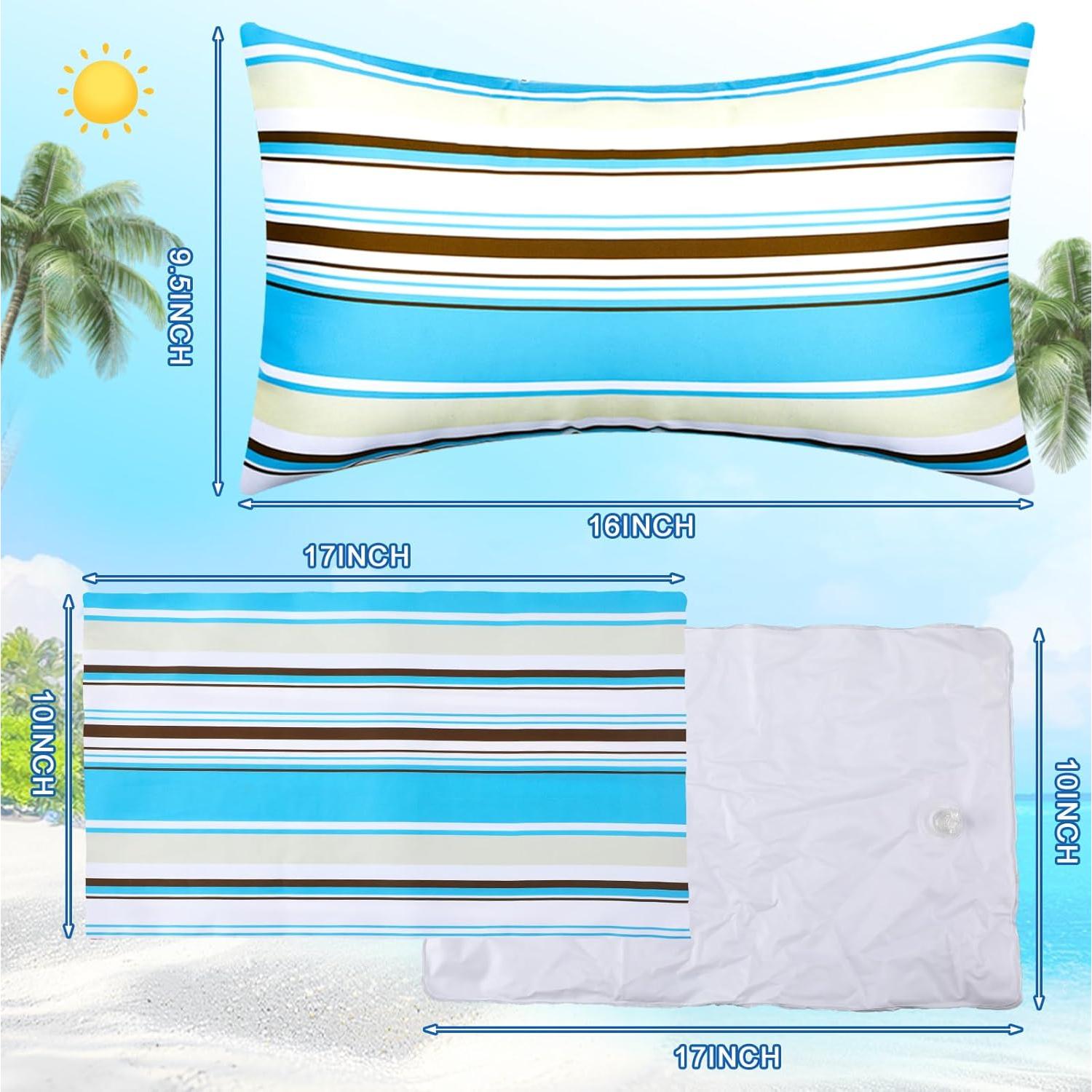 4 Almohadas Inflables de Playa Hollowfly con Fundas Rayas