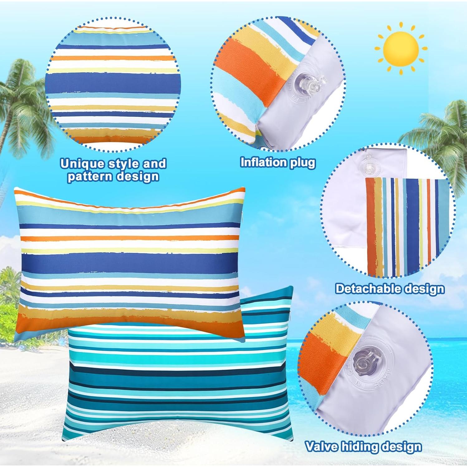 4 Almohadas Inflables de Playa Hollowfly con Fundas Rayas